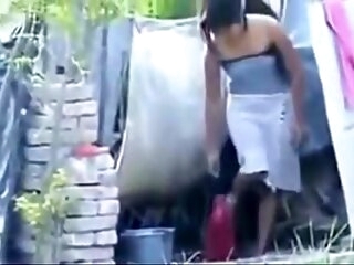 Indian hot townsperson girl flushing outside,
